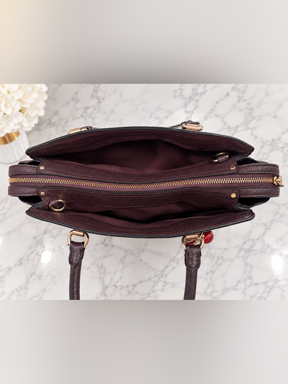 Coach Dark Brown/Burgundy Leather & Suede Satchel + Coordinating Wristlet - Picture 7 of 14